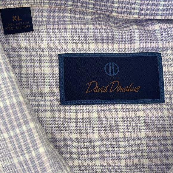David Donahue men’s xl 100% cotton lilac purple white dress plaid shirt - Picture 11 of 11